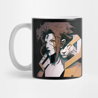 Lady with a White Tiger - Cyberpunk Illustrated Portrait Mug